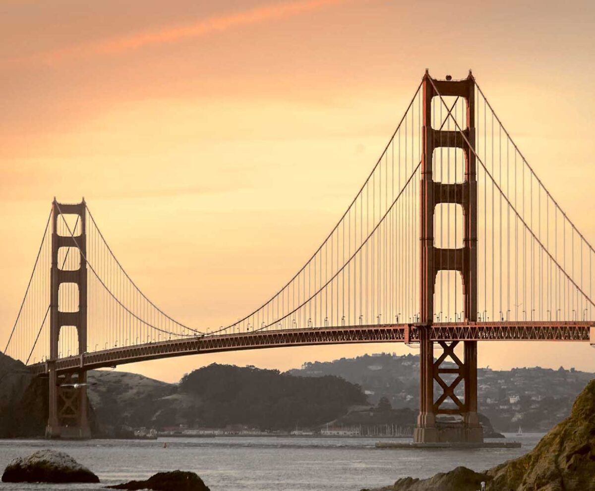 Golden Gate Bridge at sunset, captured in stunning detail and framed with LED light, perfect for your home or office decor.