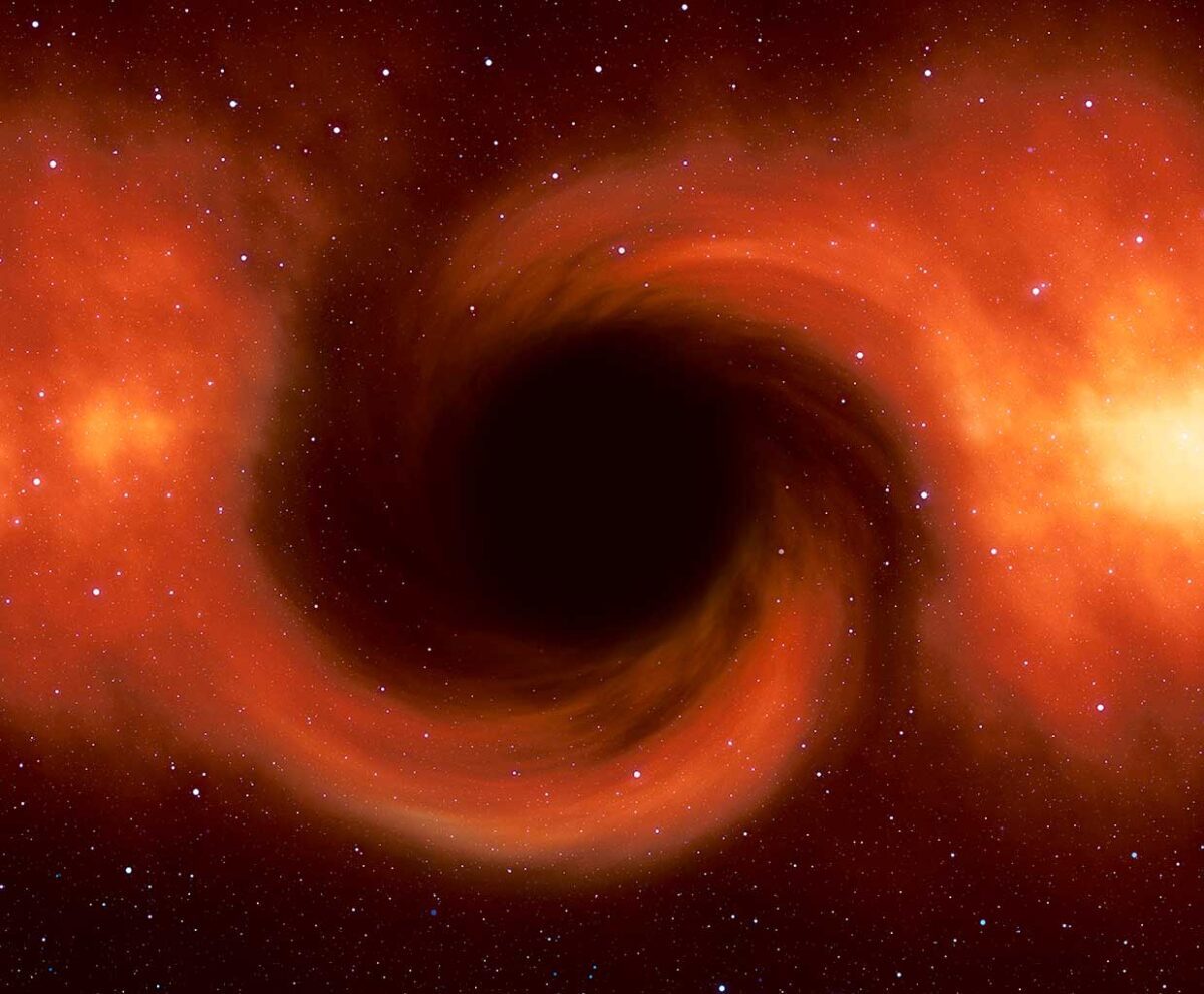 Cosmic black hole with fiery orange and red swirls, displayed in an LED Box Frame for an otherworldly decor effect.
